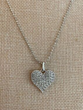 Dainty Silver Crystal Heart Pendant Necklace